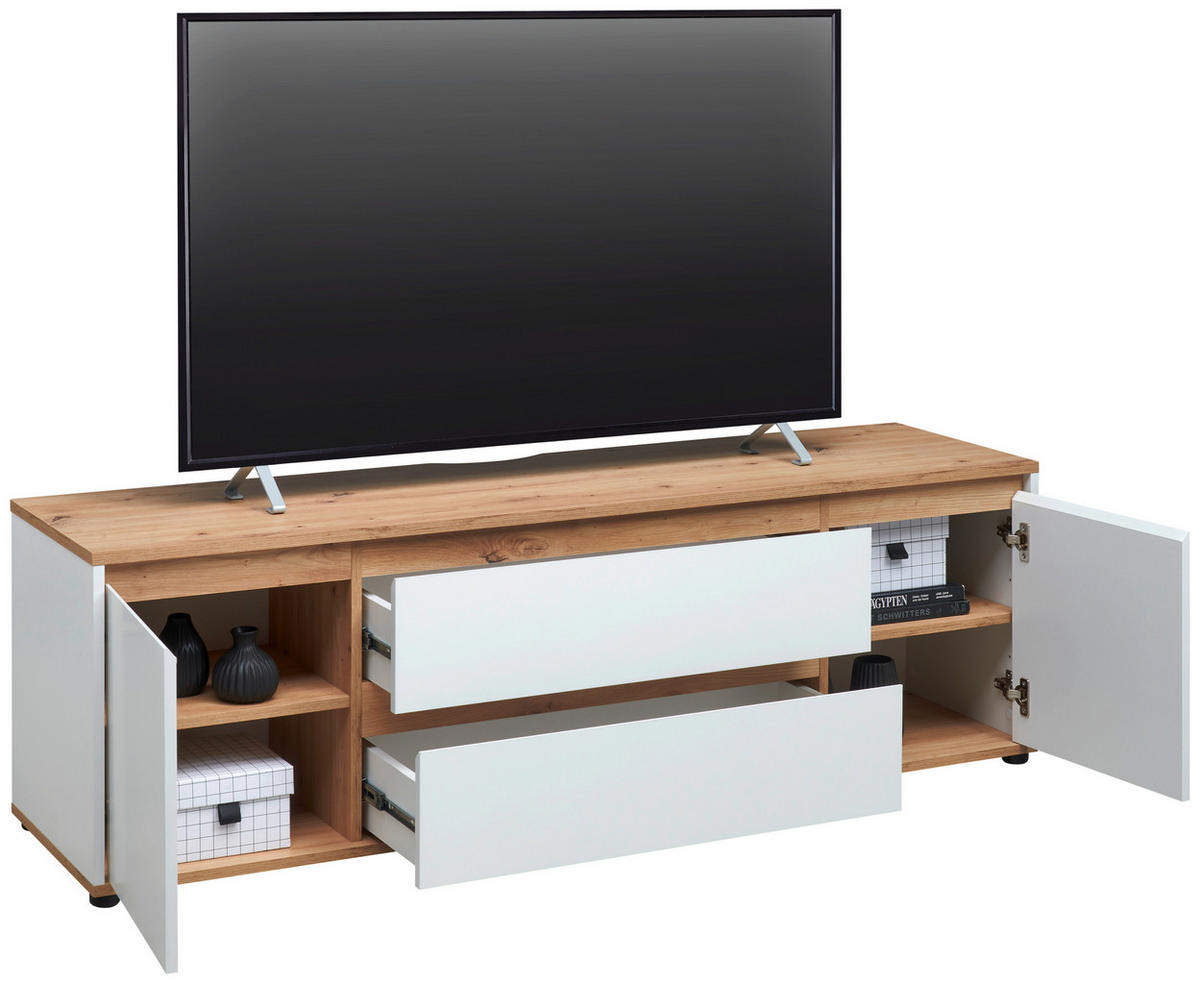 NIZKA OMARICA bela, hrast artisan  - bela/hrast artisan, Moderno, leseni material (160/50/42cm) - Carryhome