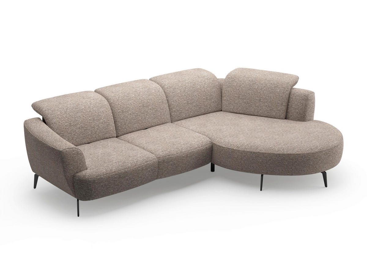 ECKSOFA in Chenille Cappuccino  - Schwarz/Cappuccino, Konventionell, Textil/Metall (309/199cm) - Sit & More