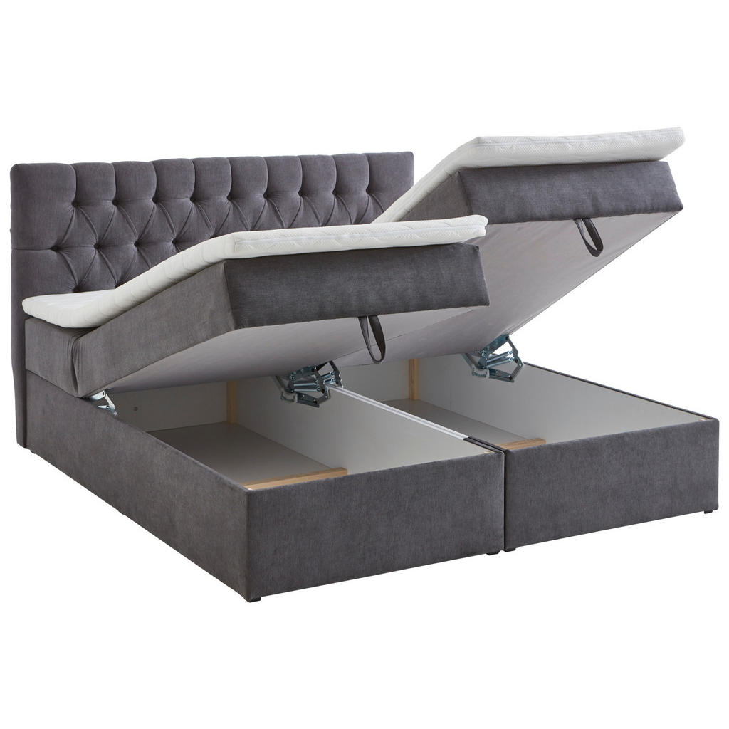 Thumbnail - Mid.you Boxbett, Grau, Textil, H2 + H3, Höhe ca. 20 cm, 180x200 cm, Bettkasten, gepolstertes Kopfteil, Topper geteilt, i...