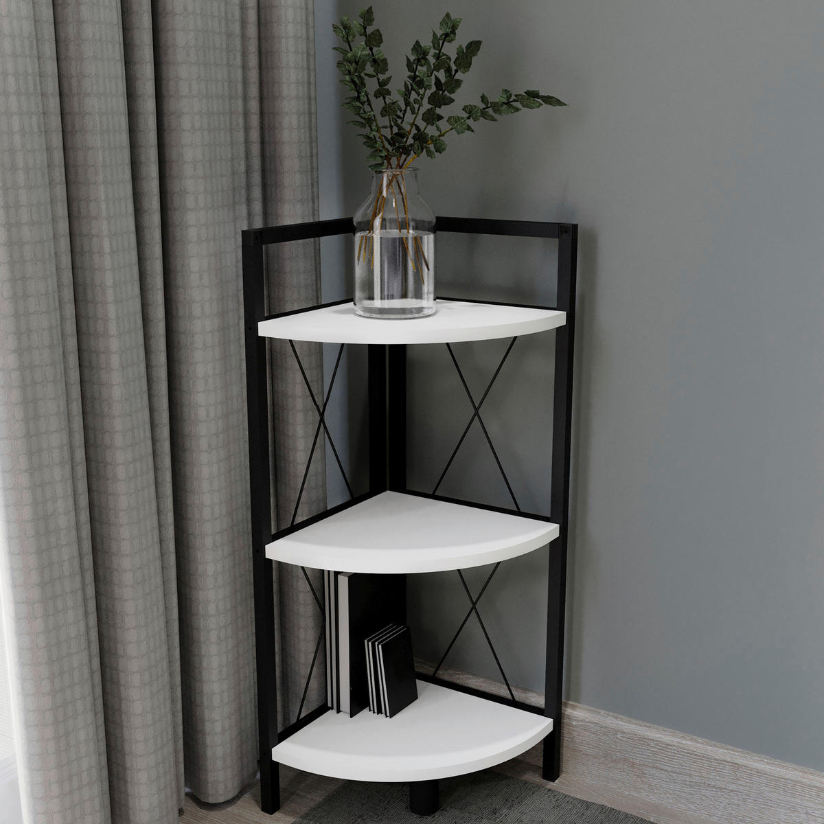 HÖRNHYLLA i 34/87/34 cm vit, svart  - vit/svart, Design, metall/trämaterial (34/87/34cm) - MID.YOU