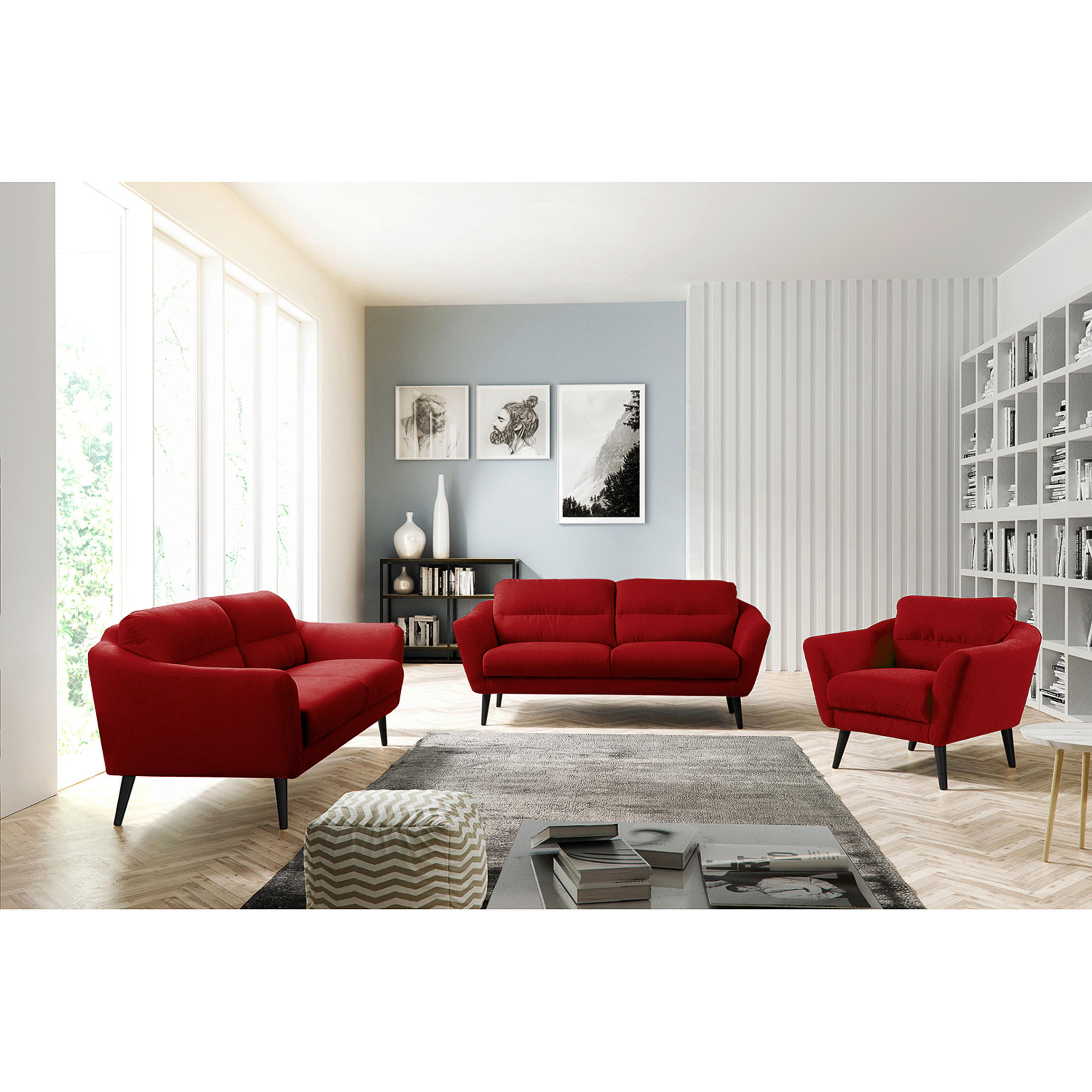 SESSEL in Webstoff Rot  - Rot/Schwarz, Design, Holz/Textil (92/87/88cm) - Livetastic