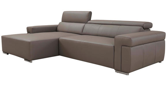 ECKSOFA DUA in Echtleder Grau  170/293 cm  - Chromfarben/Grau, Design, Leder/Metall (170/293cm) - Novel