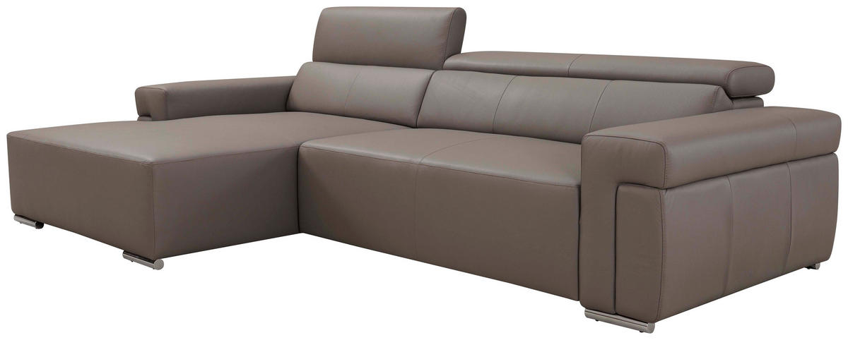 Ecksofa inkl. Funktion DUA Grau Echtleder  - Chromfarben/Grau, Design, Leder/Metall (170/293cm) - Novel