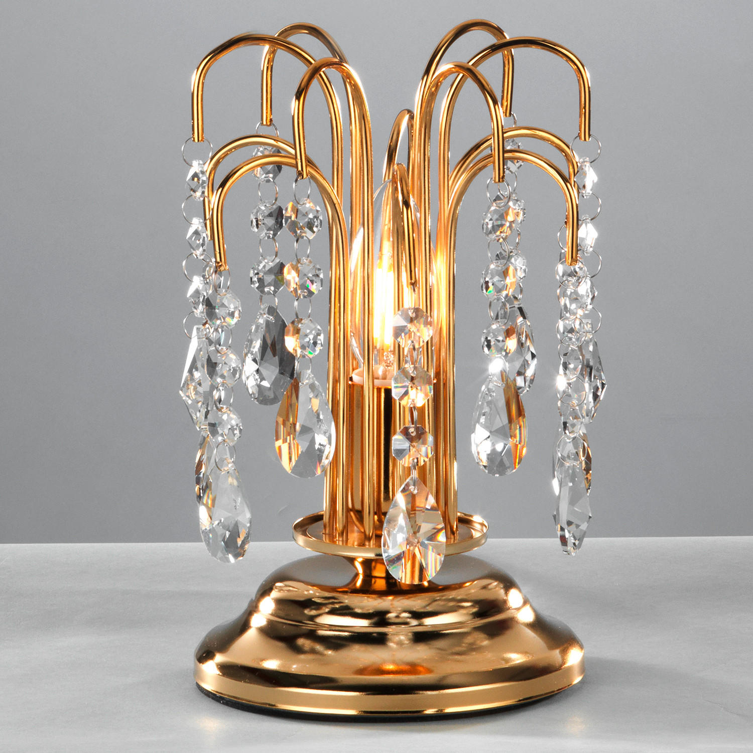 KRISTALL-TISCHLEUCHTE 16/23 cm   - Goldfarben, KONVENTIONELL, Glas/Metall (16/23cm)