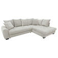 ECKSOFA Elfenbein Cord Rückenkissen, Armlehnenkissen, Bettkasten, Schlaffunktion, Rücken echt, Liegefläche im Originalstoff  - Elfenbein/Schwarz, KONVENTIONELL, Kunststoff/Textil (304/212cm) - Carryhome