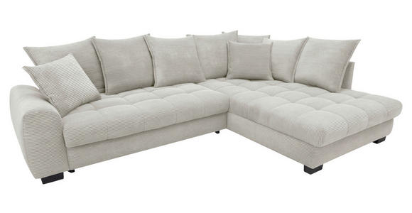 ECKSOFA Elfenbein Cord Rückenkissen, Armlehnenkissen, Bettkasten, Schlaffunktion, Rücken echt, Liegefläche im Originalstoff  - Elfenbein/Schwarz, KONVENTIONELL, Kunststoff/Textil (304/212cm) - Carryhome