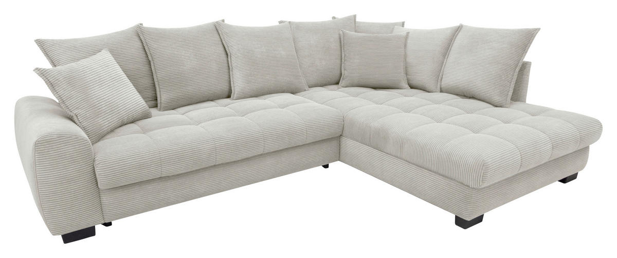ECKSOFA Elfenbein Cord Rückenkissen, Armlehnenkissen, Bettkasten, Schlaffunktion, Rücken echt, Liegefläche im Originalstoff  - Elfenbein/Schwarz, KONVENTIONELL, Kunststoff/Textil (304/212cm) - Carryhome