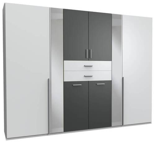 KLEIDERSCHRANK 270/208/58 cm 8-türig Graphitfarben, Weiß  - Alufarben/Graphitfarben, KONVENTIONELL, Glas/Holzwerkstoff (270/208/58cm) - Carryhome
