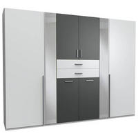 KLEIDERSCHRANK 270/208/58 cm 8-türig Graphitfarben, Weiß  - Alufarben/Graphitfarben, KONVENTIONELL, Glas/Holzwerkstoff (270/208/58cm) - Carryhome