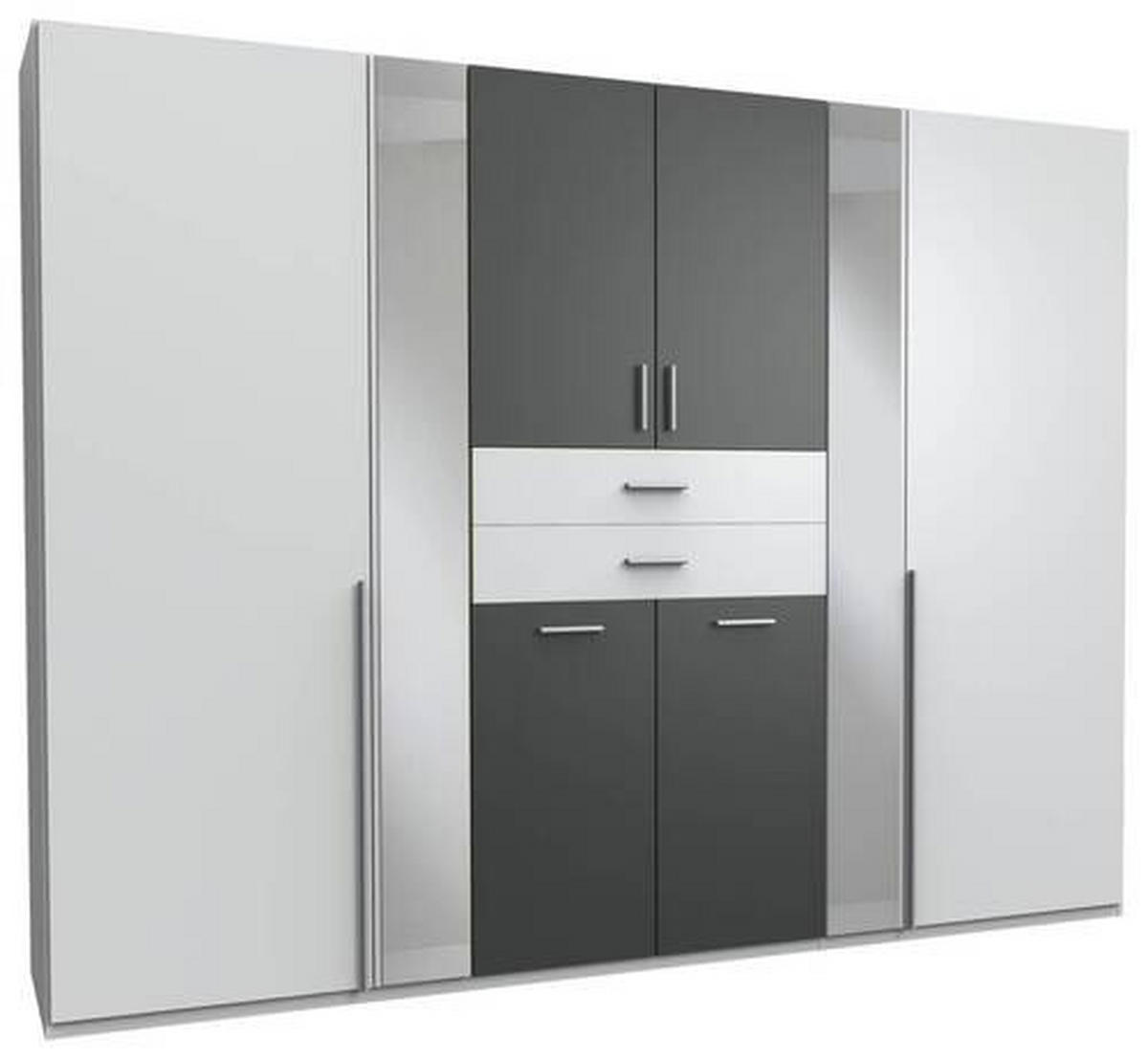 KLEIDERSCHRANK 270/208/58 cm 8-türig Graphitfarben, Weiß  - Alufarben/Graphitfarben, KONVENTIONELL, Glas/Holzwerkstoff (270/208/58cm) - Carryhome
