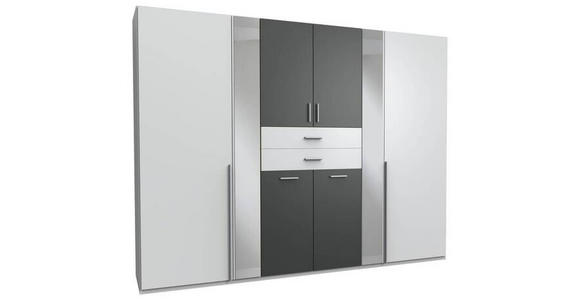 KLEIDERSCHRANK 270/208/58 cm 8-türig Graphitfarben, Weiß - Alufarben/Graphitfarben, KONVENTIONELL, Glas/Holzwerkstoff (270/208/58cm) - Carryhome