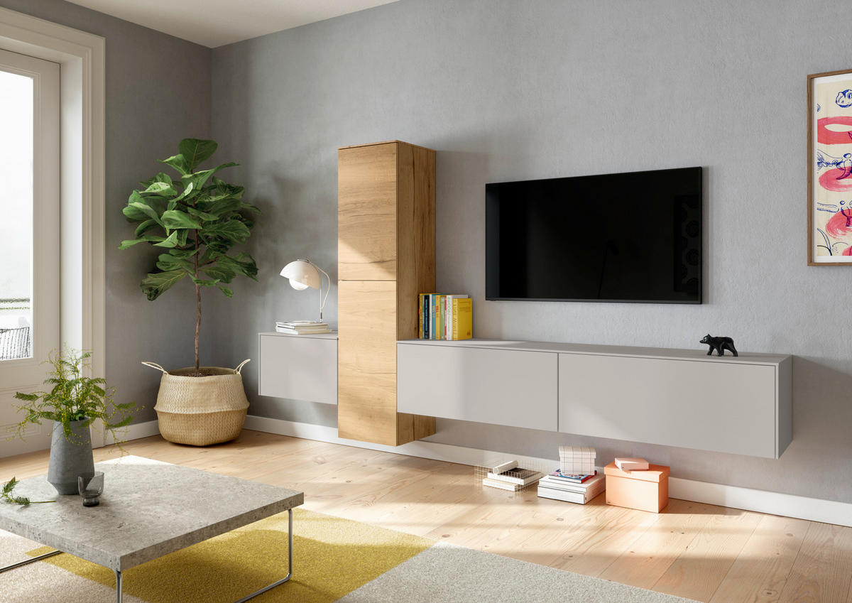 WOHNWAND  in Grau, Eichefarben  282/160/37 cm  - Eichefarben/Grau, Design, Holzwerkstoff (282/160/37cm) - Celina Home