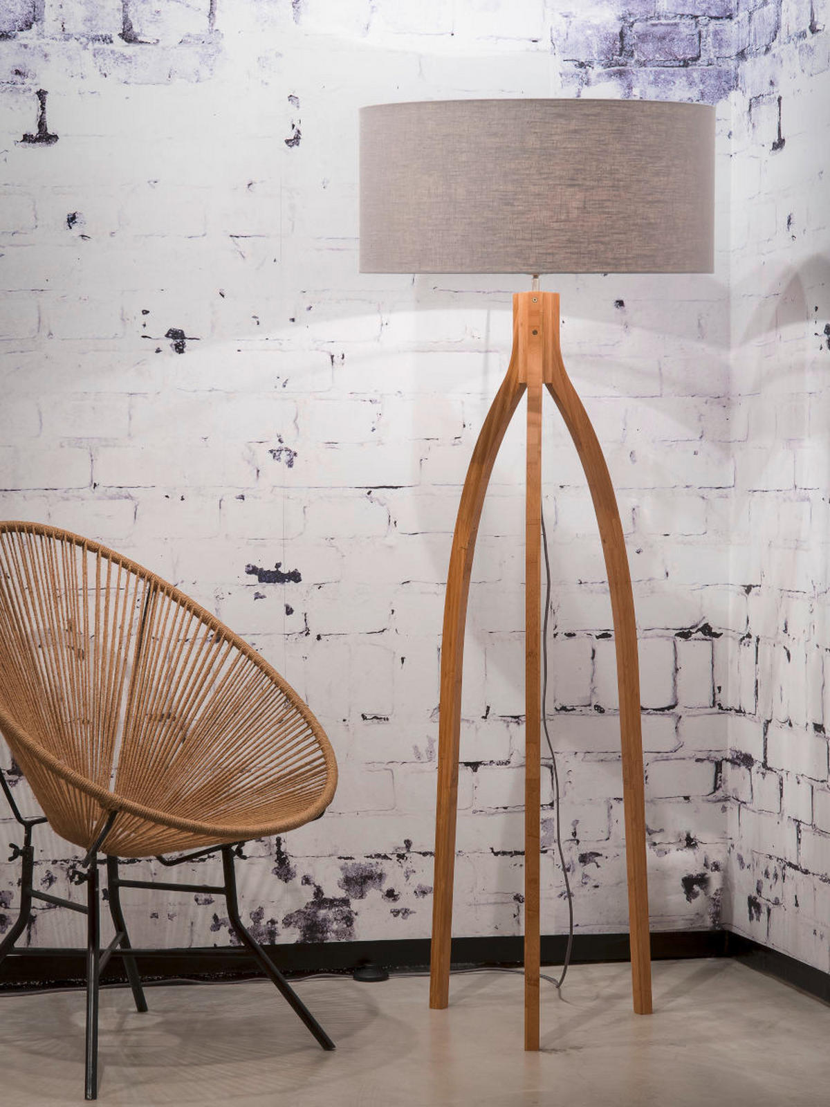 STEHLEUCHTE 60/160 cm    - Hellgrau/Naturfarben, Trend, Holz/Textil (60/160cm) - Good & Mojo