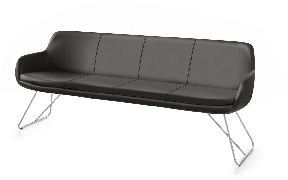 SITZBANK 200/87/65 cm Echtleder Dunkelbraun Metall  - Edelstahlfarben/Dunkelbraun, Design, Leder/Metall (200/87/65cm) - Musterring