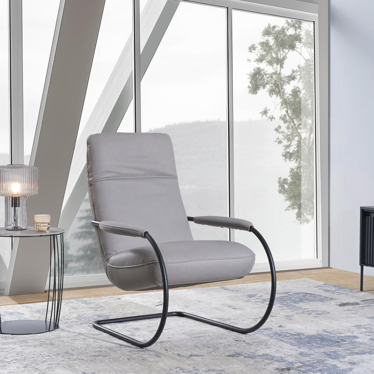 SESSEL in Echtleder Hellgrau  - Hellgrau/Schwarz, Design, Leder/Metall (80/104/99cm) - Koinor