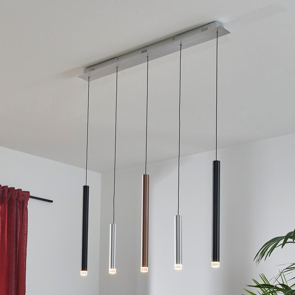 LED-HÄNGLAMPA CEMBALO 89/8,5/120 cm  - brun/aluminiumfärg, Trend, metall/plast (89/8,5/120cm)
