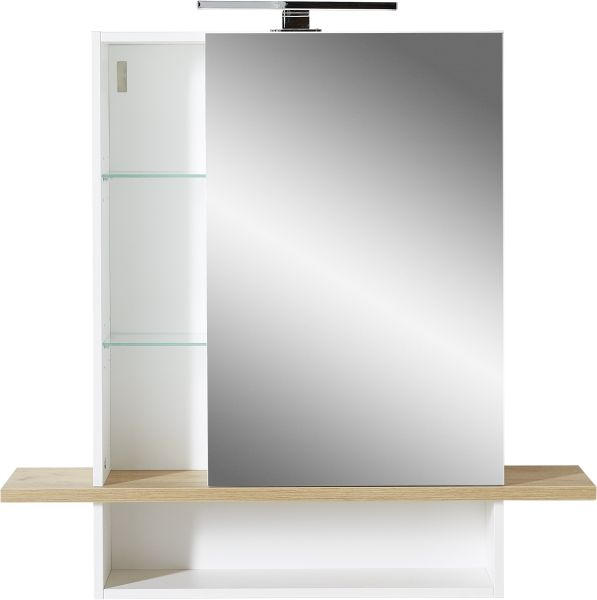 Spiegelschrank in Weiß & Braun mit Beleuchtung
