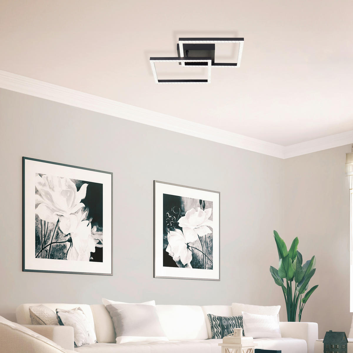 LED-DECKENLEUCHTE    41/41/7,7 cm  - Schwarz, Design, Kunststoff/Metall (41/41/7,7cm) - Brilliant