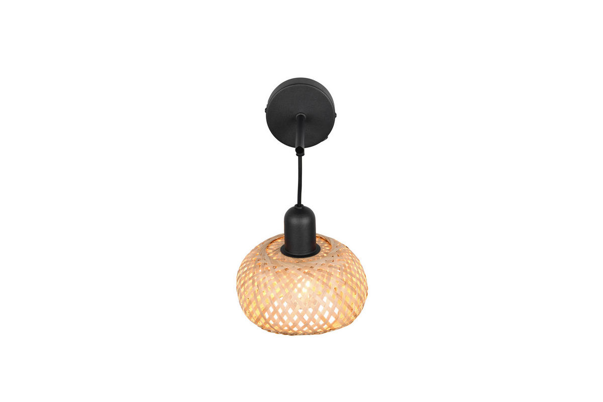 WANDLEUCHTE   - Schwarz/Naturfarben, Natur, Naturmaterialien/Metall (18/30,5/20cm)