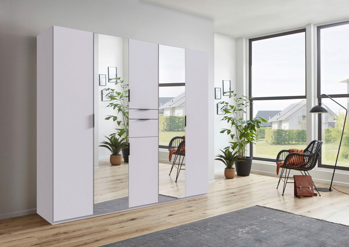 KLEIDERSCHRANK in Weiss  - Weiss/Schwarz, Modern, Glas/Holzwerkstoff (225/210/58cm) - Boxxx