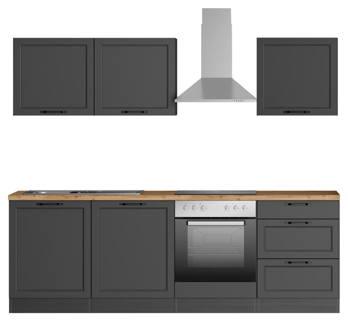 MODULKÖK 240 cm   i grå, ek Wotan  - ek Wotan/svart, Lifestyle, metall/trämaterial (240cm) - Held