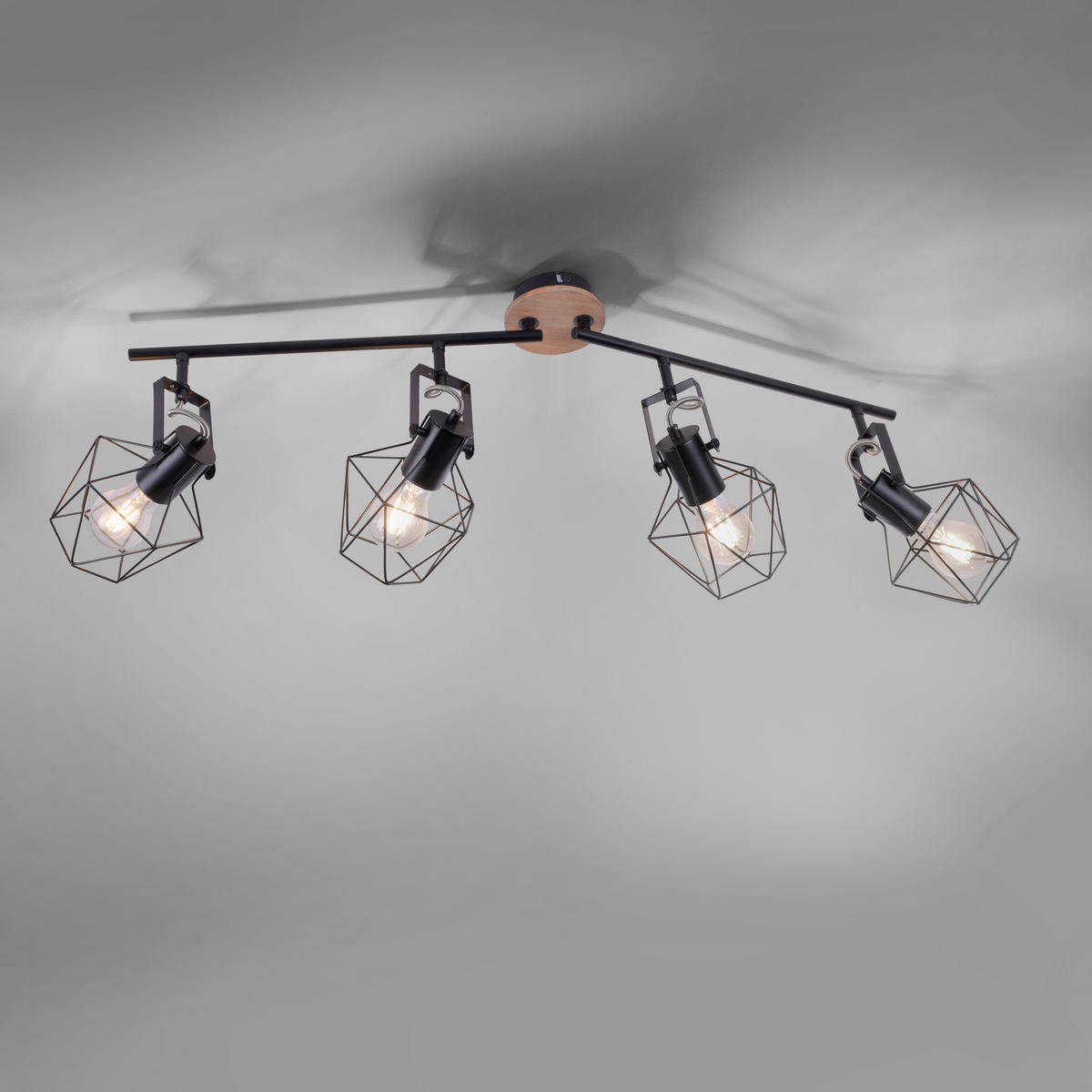 LED-DECKENLEUCHTE 110/109/30,5 cm   - Schwarz, Natur, Holz/Metall (110/109/30,5cm)
