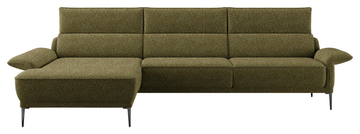 ECKSOFA  in Bouclé Olivgrün  186/330 cm  - Schwarz/Olivgrün, MODERN, Textil/Metall (186/330cm) - Johann Jakob