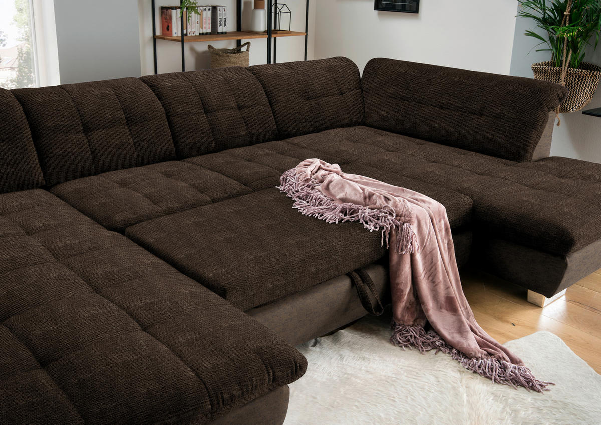 WOHNLANDSCHAFT in Mikrofaser Braun  - Chromfarben/Braun, Design, Kunststoff/Textil (204/350/211cm) - Xora