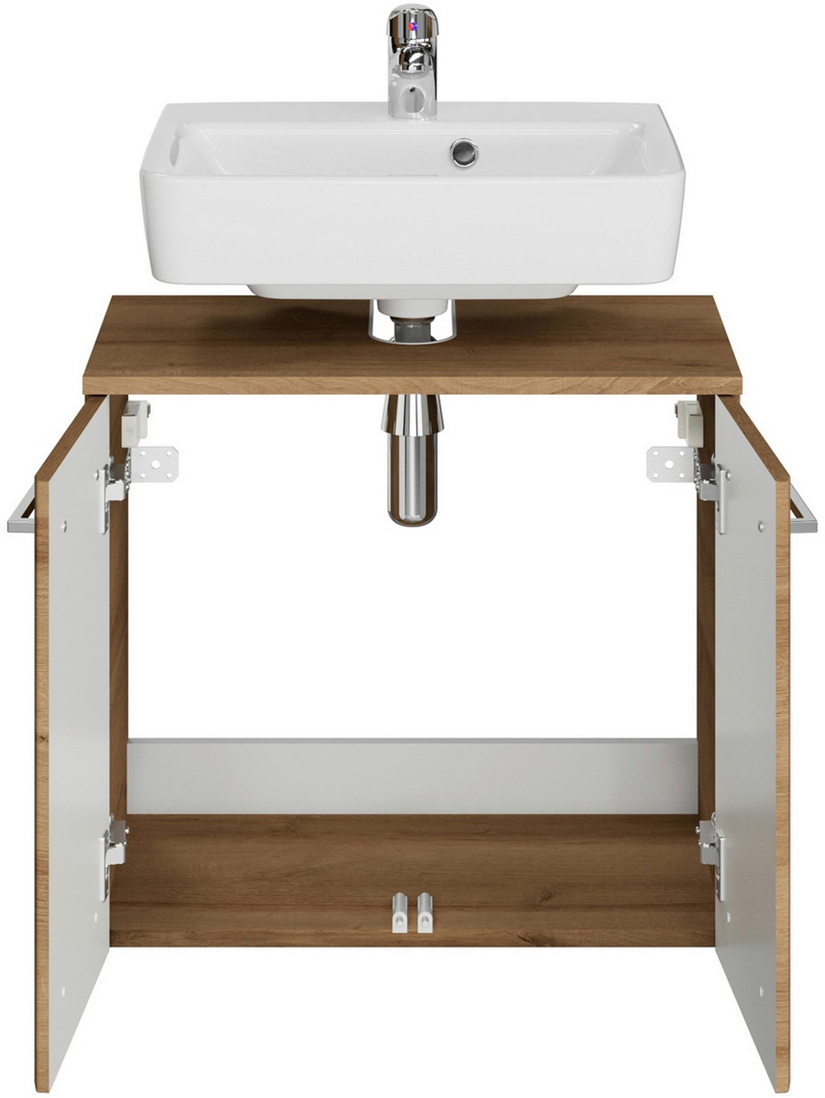 WASCHBECKENUNTERSCHRANK 60/53/33 cm  - Chromfarben/Eichefarben, Konventionell, Holzwerkstoff/Metall (60/53/33cm) - Xora