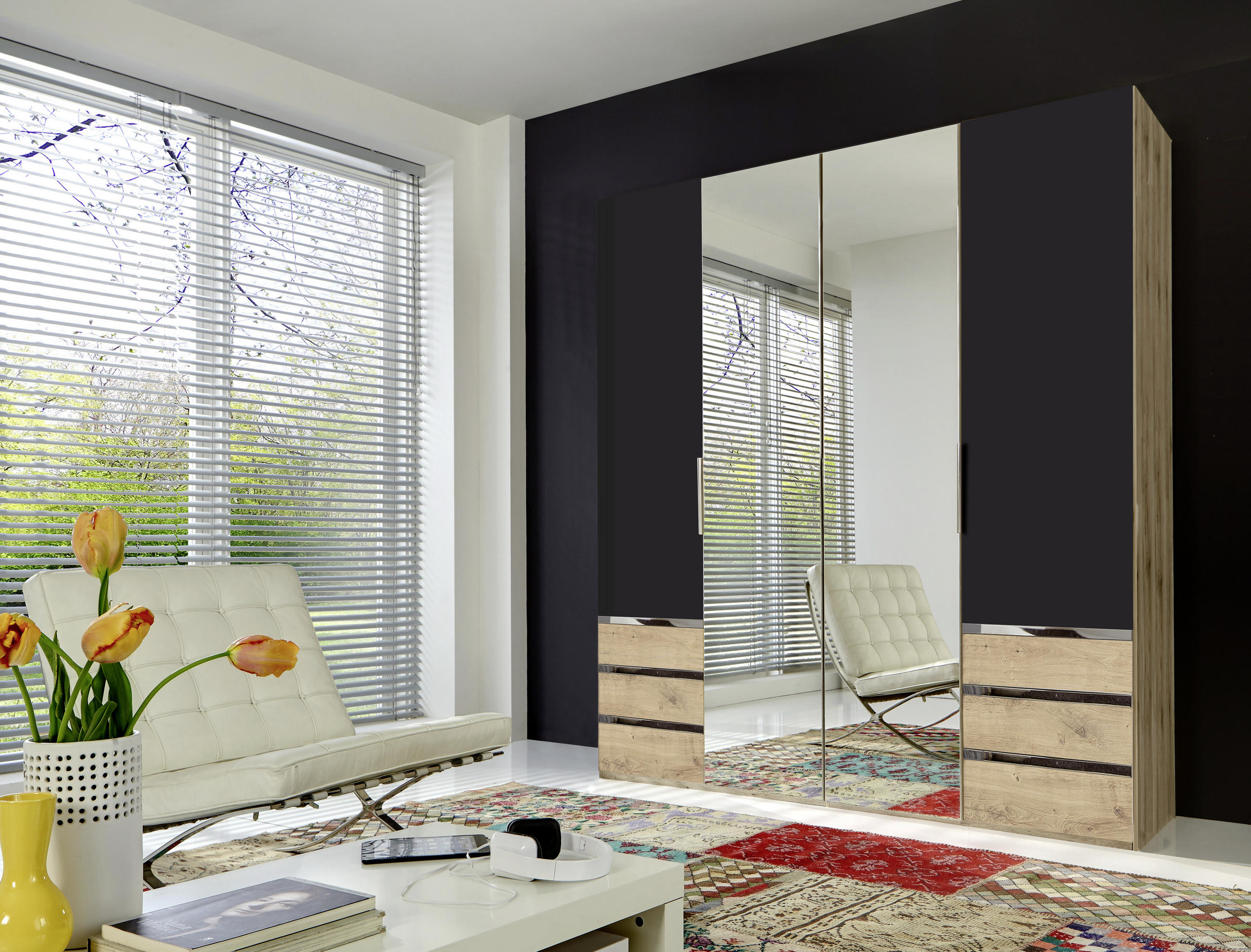 DREHTÜRENSCHRANK in Graphitfarben, Silberfarben, Eichefarben  - Chromfarben/Eichefarben, Modern, Glas/Holzwerkstoff (200/216/58cm) - MID.YOU