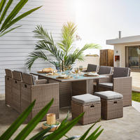 GARTENTISCHGRUPPE beschichtet Stahl  - Beige/Braun, MODERN, Glas/Kunststoff (183/74/120cm) - Ambia Garden