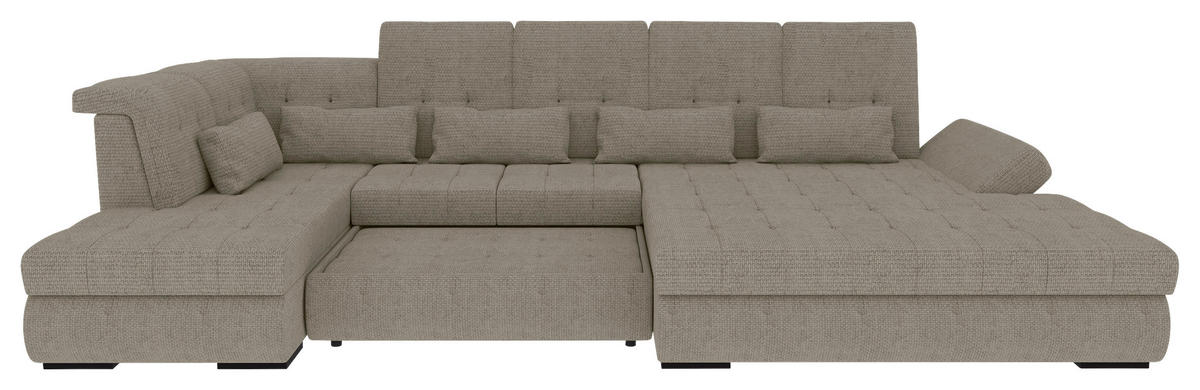 WOHNLANDSCHAFT Greige Struktur  - Greige/Schwarz, KONVENTIONELL, Kunststoff/Textil (222/358/212cm) - Carryhome