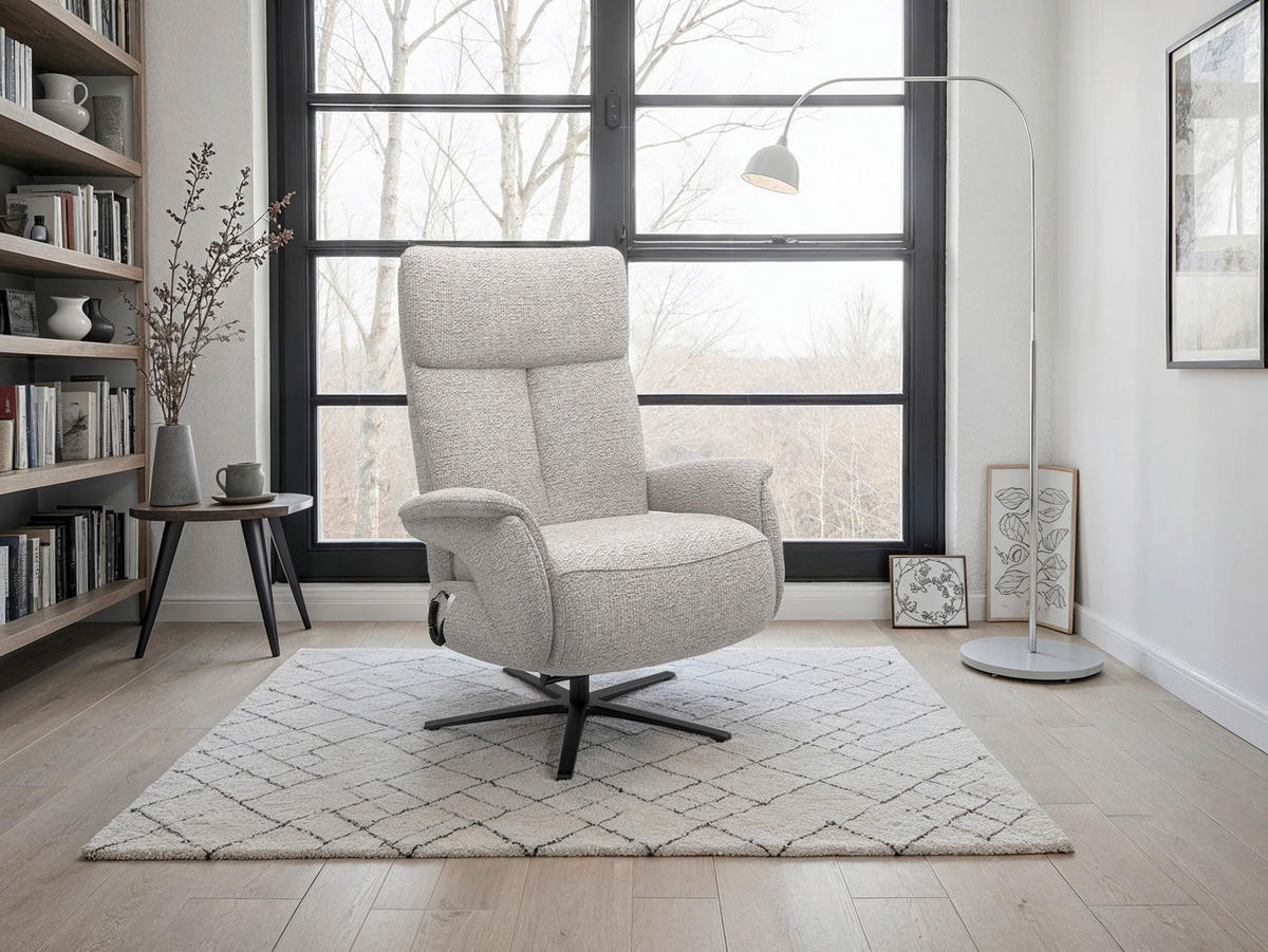 RELAXSESSEL TV TRIPLE SEVEN XTRA LARGE S1 Chenille Kopfteilverstellung, Aufstehhilfe, Fußteilverstellung, Rücken echt    - Silberfarben/Schwarz, Basics, Textil/Metall (86/111/86cm) - Sit & More