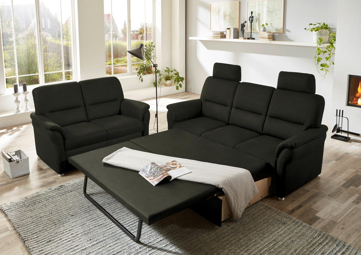 SITZGARNITUR in Mikrofaser Graubraun  - Graubraun/Alufarben, Konventionell, Textil/Metall (192/96/89cm) - Beldomo Comfort