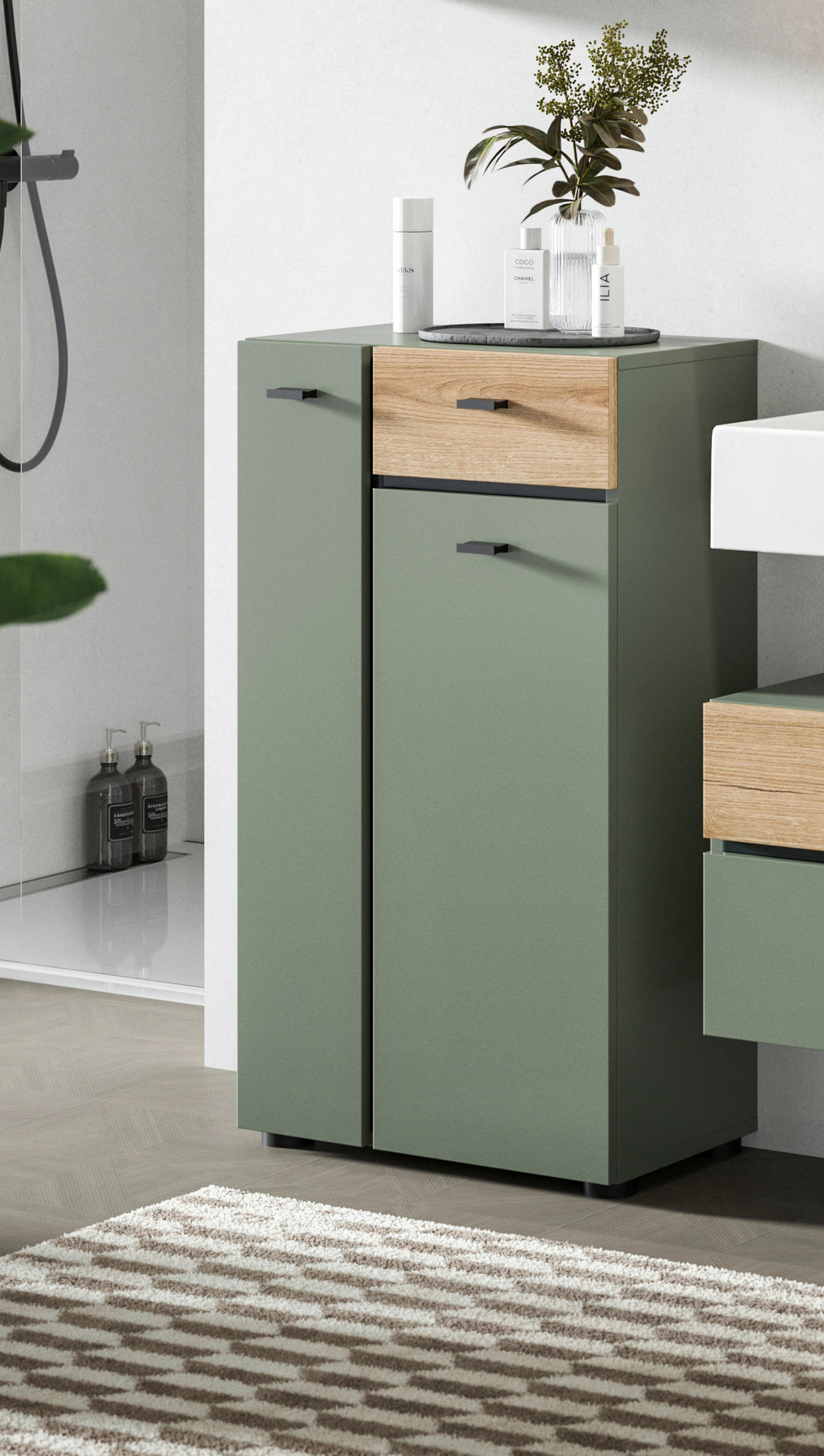 MIDISCHRANK 51/91/30 cm  - Eichefarben/Schwarz, Trend, Holzwerkstoff/Kunststoff (51/91/30cm) - MID.YOU