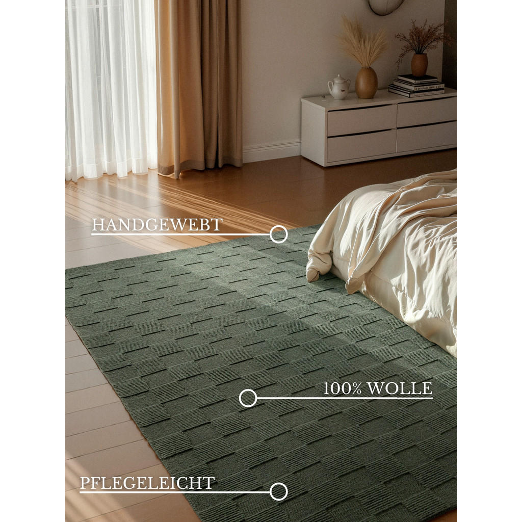 Thumbnail - Villeroy & Boch Webteppich Kollektion 1766, Waldgrün, Textil, Karo, rechteckig, 120x170 cm, Care & Fair, Oeko-Tex® Stand...