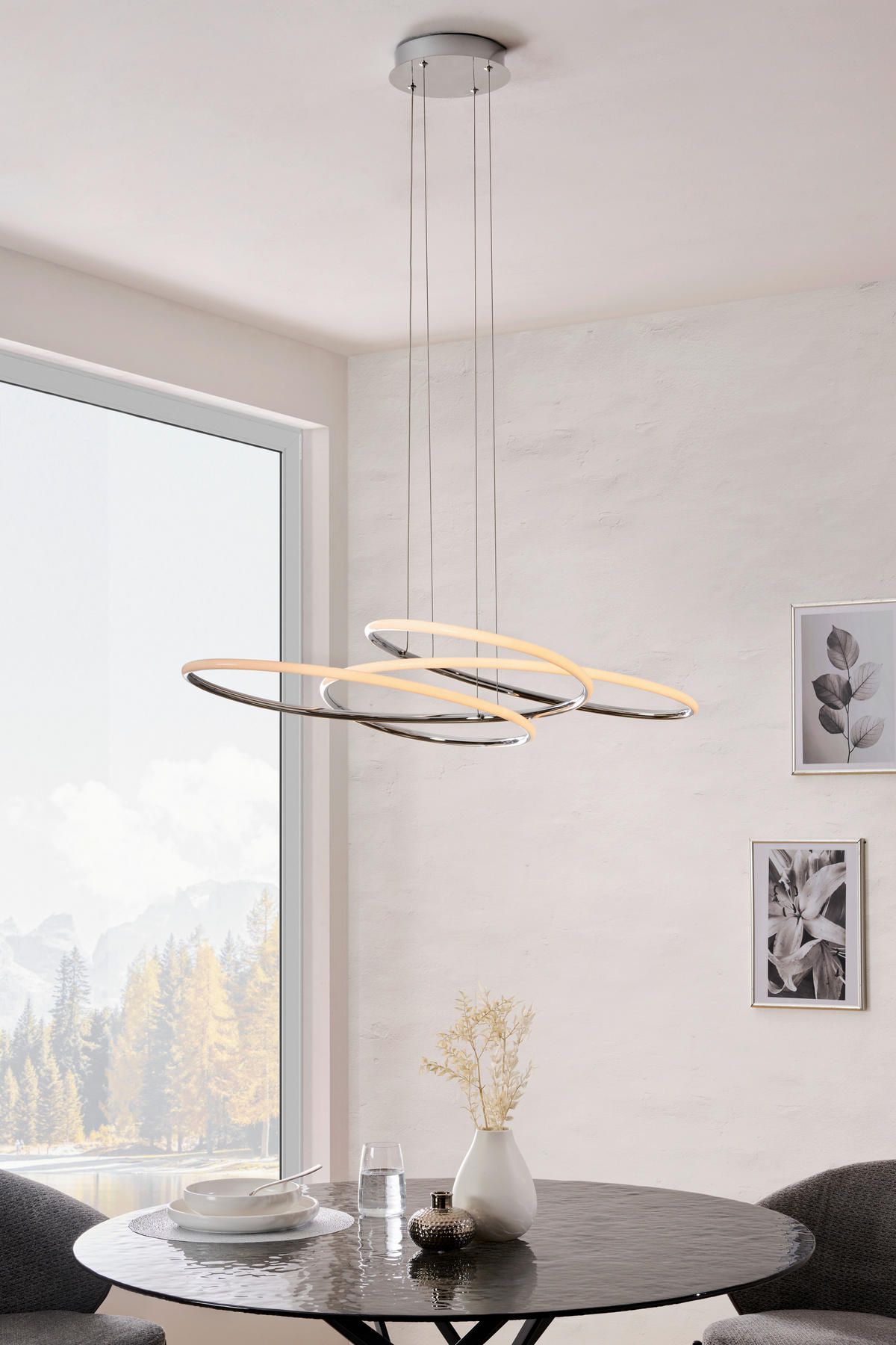 LED FÜGGŐLÁMPA 84,5/150 cm  - ezüstszínű, Design, műanyag/fém (84,5/150cm) - Novel