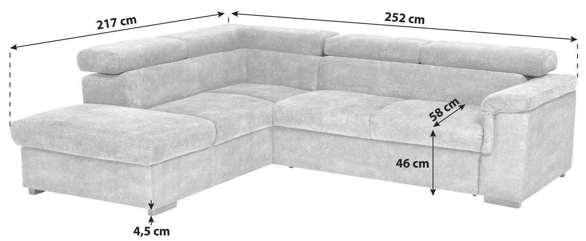 ECKSOFA in Flachgewebe Platinfarben  217/252 cm  - Platinfarben, Basics, Holz/Textil (217/252cm) - MID.YOU