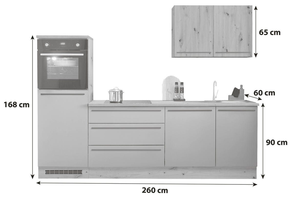 KÜCHENBLOCK Toulouse 260 cm  in Grün, Eiche Artisan  - Schwarz/Eiche Artisan, Basics, Holzwerkstoff/Kunststoff (260cm) - P & B