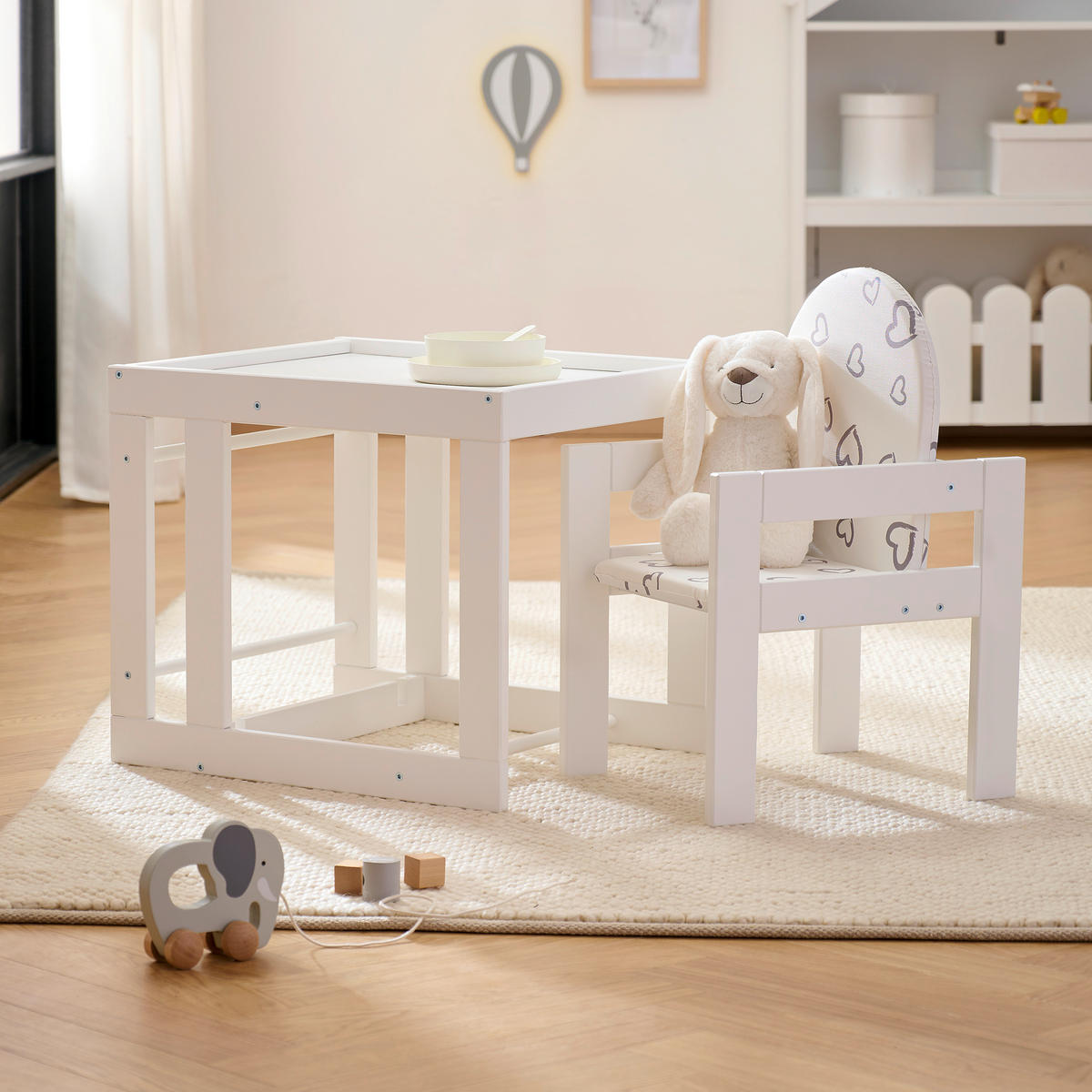 KOMBINOVANÁ VYSOKÁ ŽIDLE, buk, bílá - bílá, Basics, dřevo - My Baby Lou