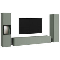 WOHNWAND Berlin 3-teilig  in Salbeigrün  240/130/31 cm LED-Leuchtmittel   - Salbeigrün/Grau, Design, Glas/Holzwerkstoff (240/130/31cm) - P & B