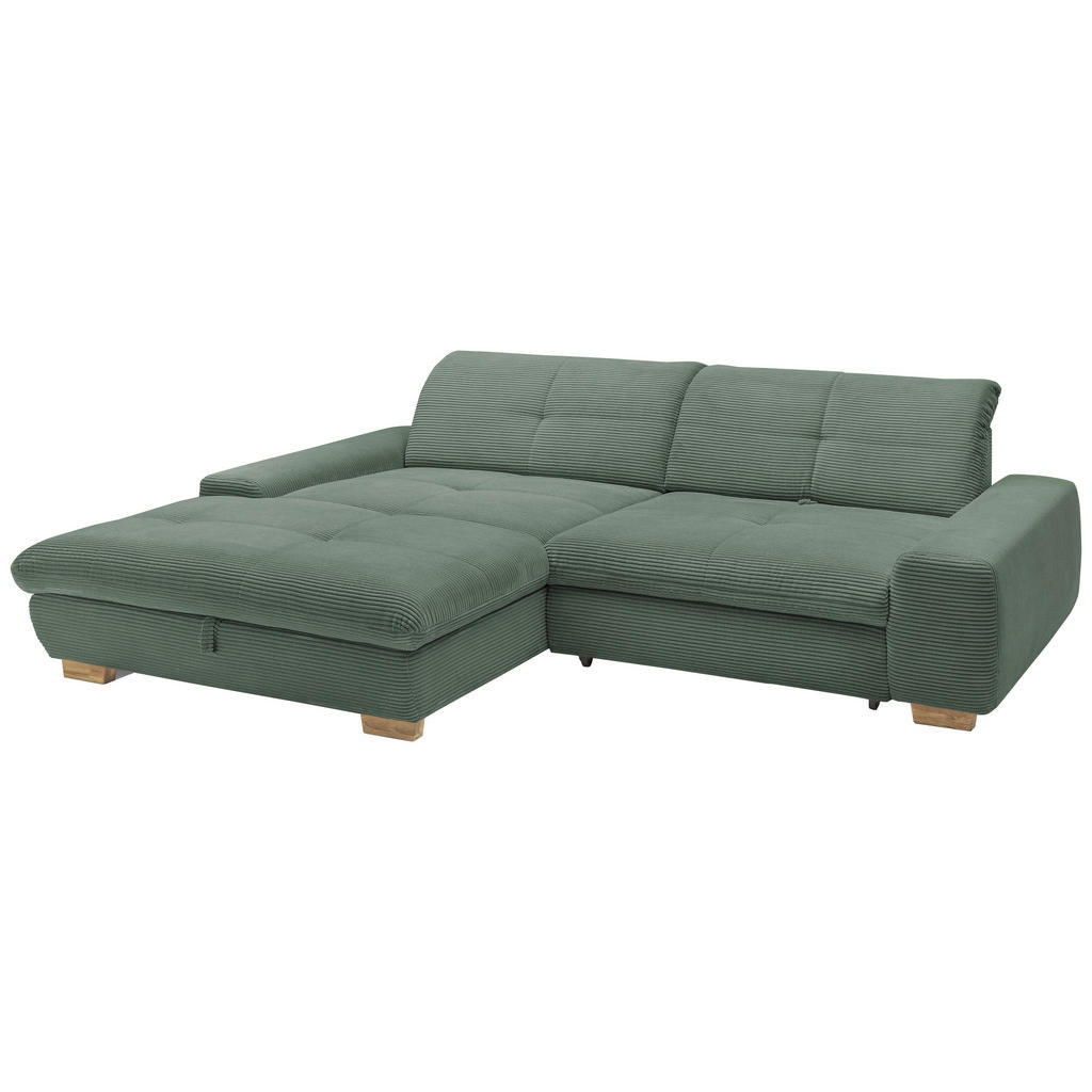 Thumbnail - SetOne by Musterring Ecksofa, Olivgrün, Textil, Eiche, massiv, 2-Sitzer, Ottomane links, L-Form, 276x198 cm, Bettkasten ...