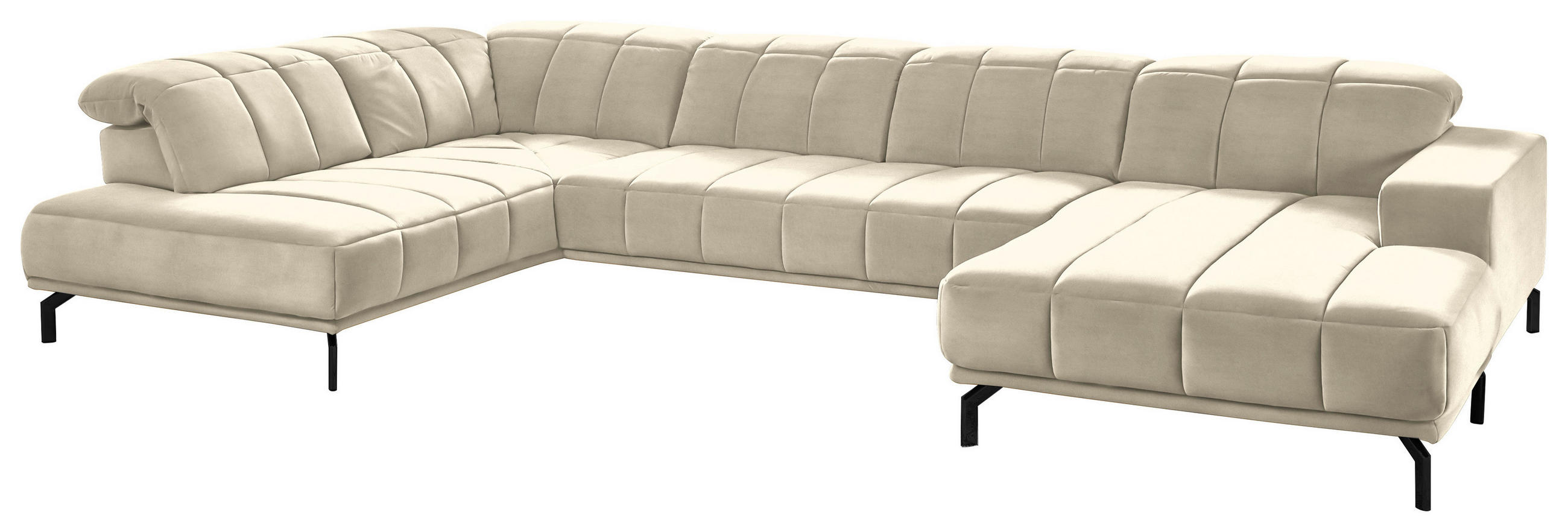 WOHNLANDSCHAFT in Velours Creme, Naturfarben  - Creme/Schwarz, Design, Textil/Metall (219/383/195cm) - Beldomo Style