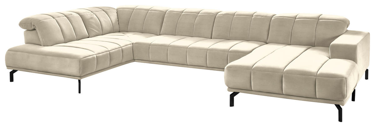 WOHNLANDSCHAFT in Velours Creme, Naturfarben  - Creme/Schwarz, Design, Textil/Metall (219/383/195cm) - Beldomo Style