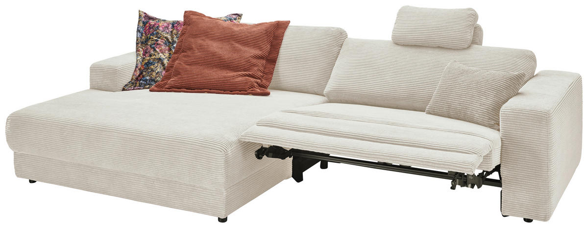 ECKSOFA inkl. Relaxfunktion Naturfarben Cord  - Schwarz/Naturfarben, Design, Kunststoff/Textil (168/296cm) - Pure Home Lifestyle