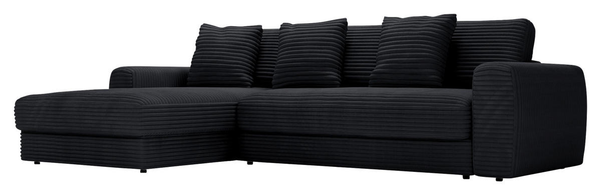 ECKSOFA in Cord Schwarz  - Schwarz, Modern, Kunststoff/Textil (182/302cm) - Carryhome