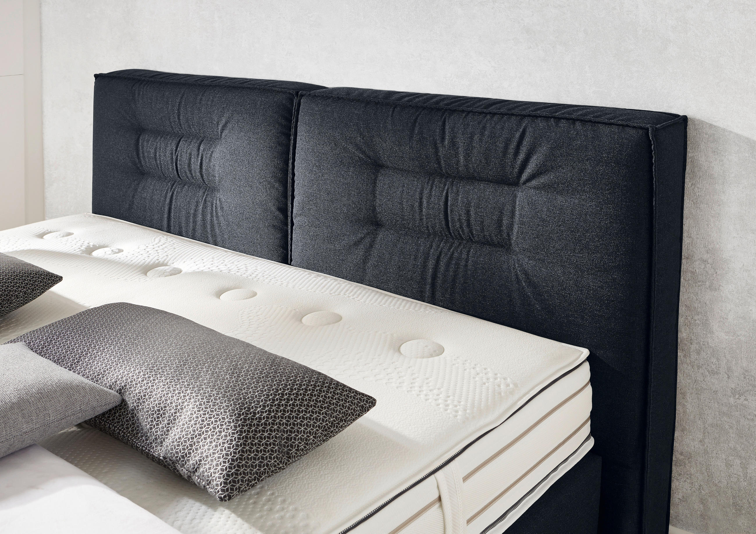 Thumbnail - Dieter Knoll Boxspringbett, Dunkelblau, Textil, H2 + H4, 7-Zonen, Höhe ca. 27 cm, 160x200 cm, gepolstertes Kopfteil, Sto...
