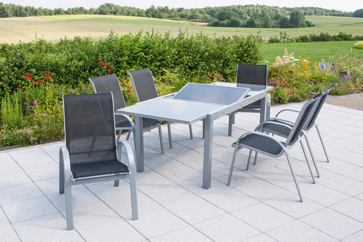 GARTENTISCHGRUPPE  - Silberfarben/Schwarz, ROMANTIK / LANDHAUS, Glas/Textil - Gardenson