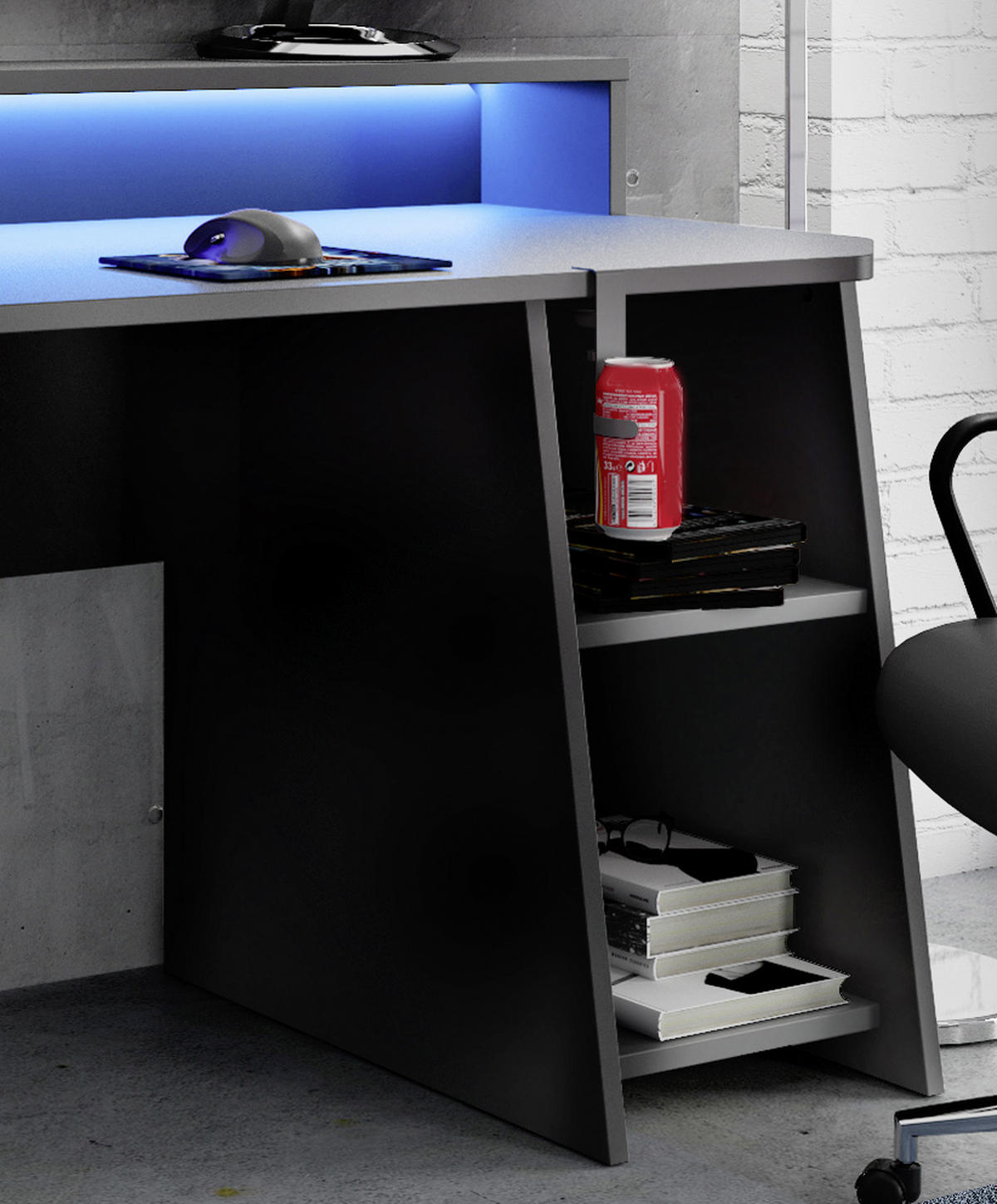 GAMING MIZA kovina, umetna masa, leseni material črna  - črna, Moderno, kovina/umetna masa (200/72/91cm) - MID.YOU