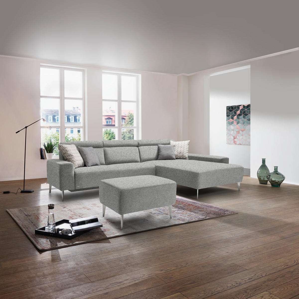 ECKSOFA  in Mikrovelours Naturfarben  308/205 cm  - Alufarben/Naturfarben, Design, Textil (308/205cm) - Sedda